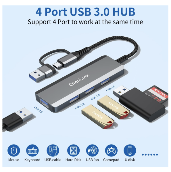 Type C to USB 3.0 Hub with a USB C to USB Adapter 1