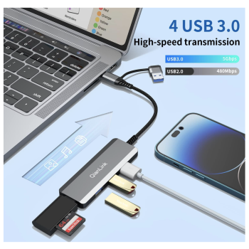 Type C to USB 3.0 Hub with a USB C to USB Adapter 2