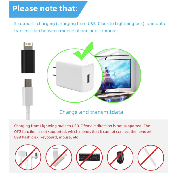 USB C Female to Lightning Male PD Fast Charging Adapter Standard 1