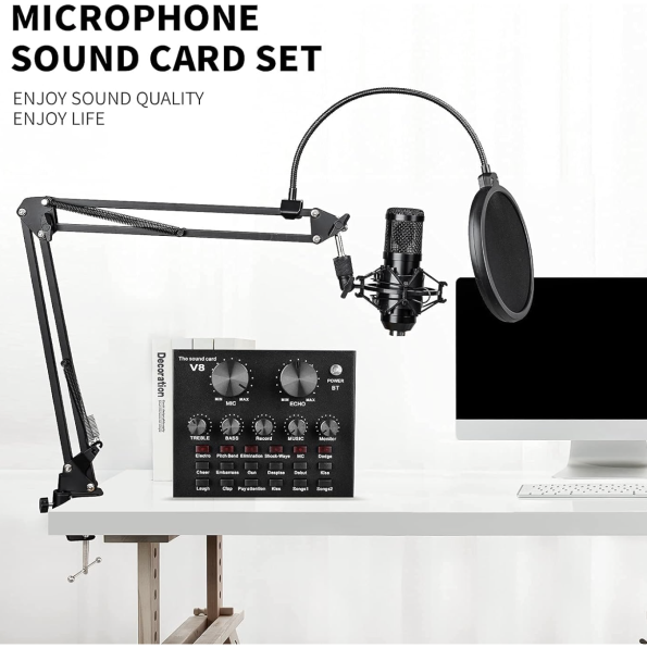 ZINGYOU Condenser Microphone Bundle BM 800 Mic Live SoundCard Black 2