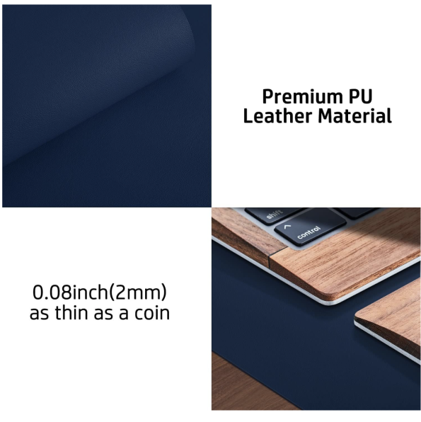 Non Slip Waterproof PU Leather Desk Pad Protector Mouse Pad Dark Blue 1