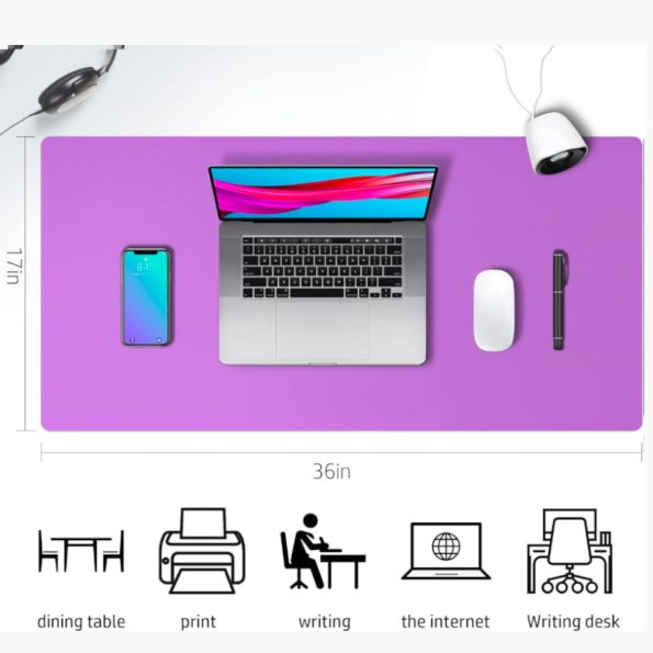 Non Slip Waterproof PU Leather Desk Pad Protector Mouse Pad Iris Violets