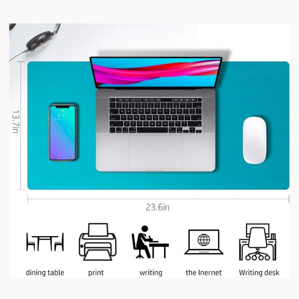 Non Slip Waterproof PU Leather Desk Pad Protector Mouse Pad Turquoise Sizes