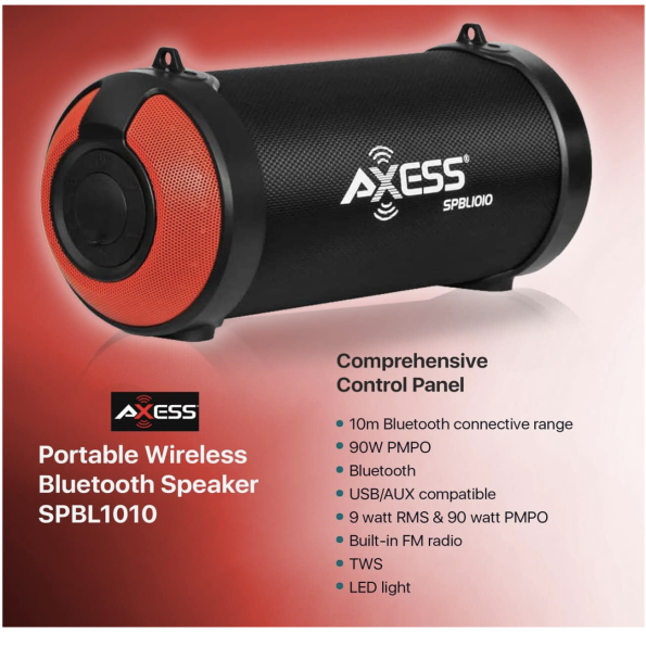 Axess SPBL1010 Wireless Bluetooth Speaker Red Black