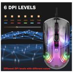 eirix Wired USB Gaming Mouse – 6 Color RGB Backlit – Lightweight – Optical Mouse – Adjustable DPI 7200 – Plug Play with Side Button – Black