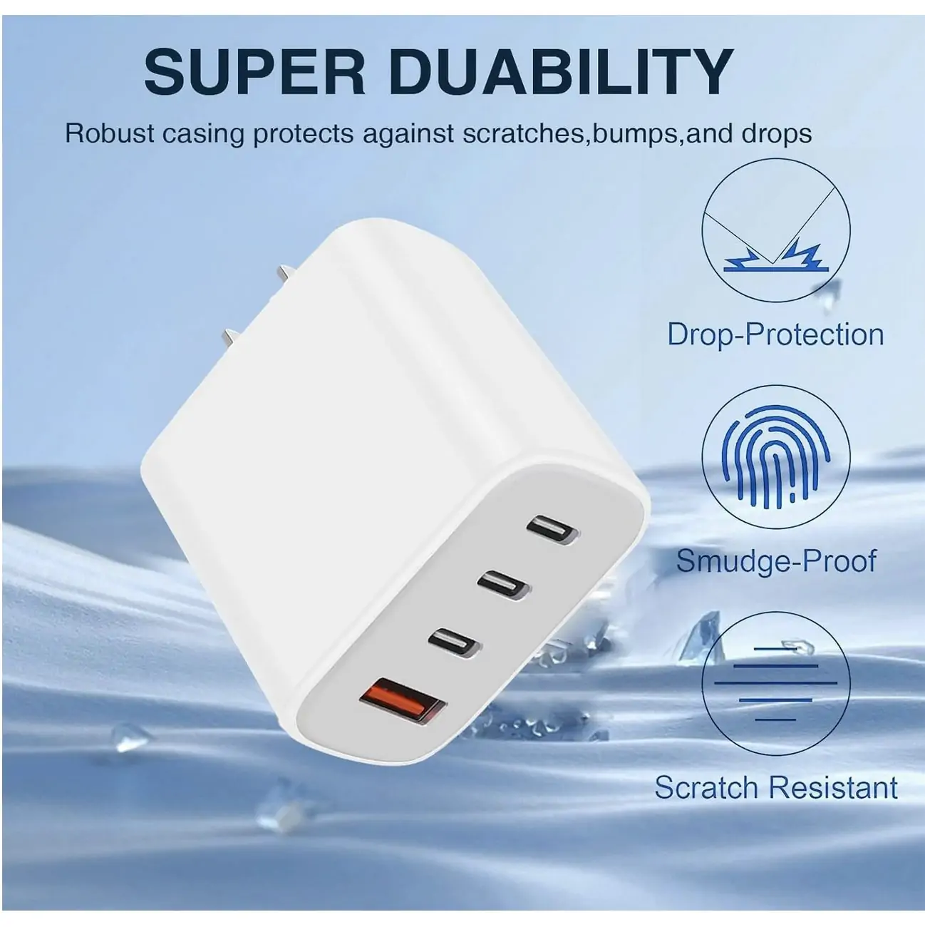 40W USB C-A 4-Port Fast Charging Block - White`1