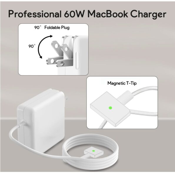 60 W - Replacement Mac Book Pro T-Tip Magnetic Power Adapter - After 2012 - 16.5V 3.65A 1