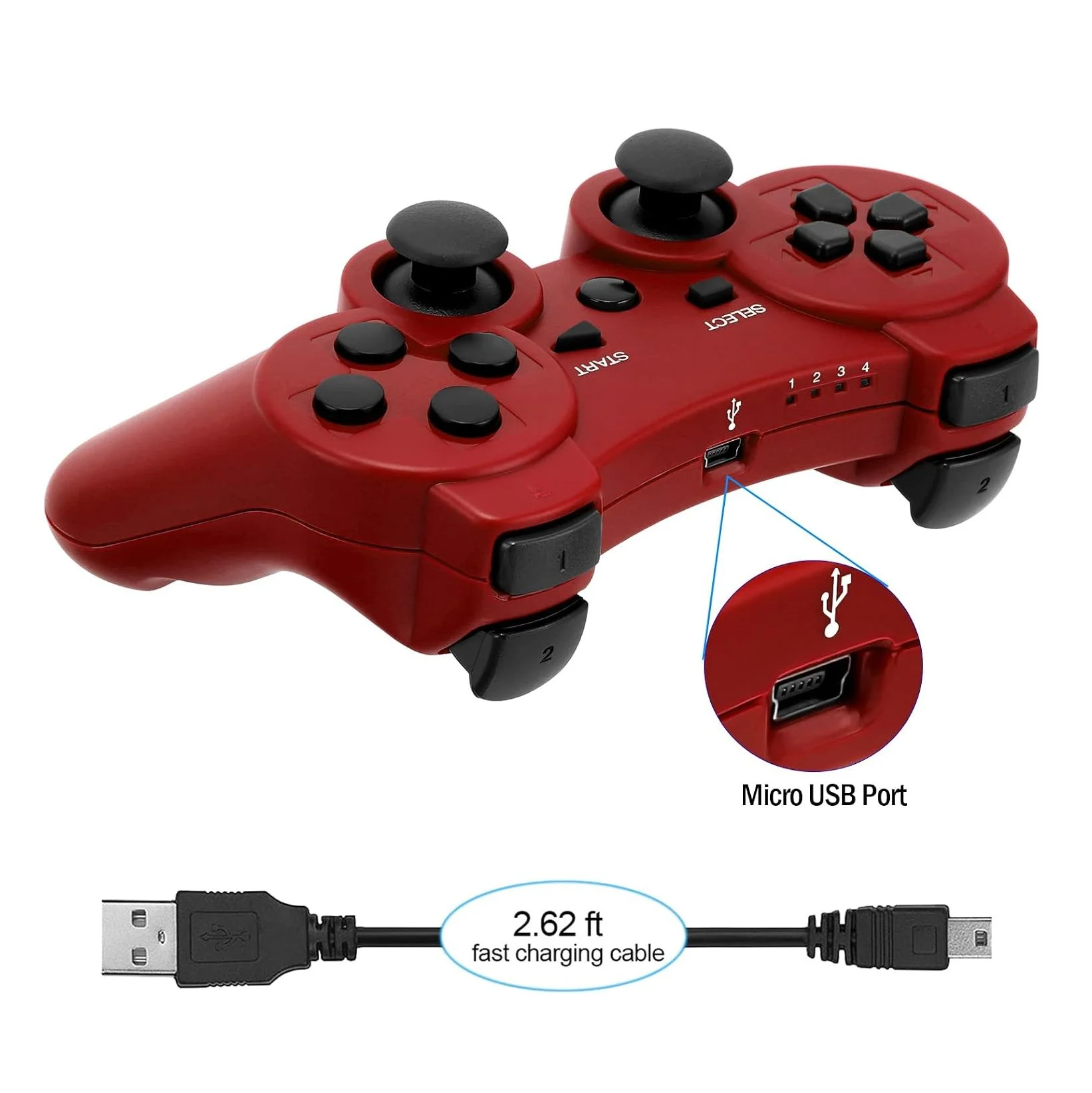 Wireless Bluetooth Rechargeable Analog Controller for P3 Steam Deck PC - Double Shock - Red1