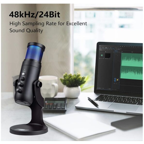 Dynamic RGB Lighting USB Gaming Condenser Mic - Black 2