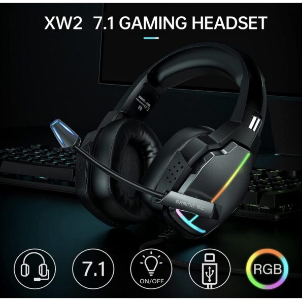 Foyose Wired Gaming Headset with Mic and RGB - Black 4