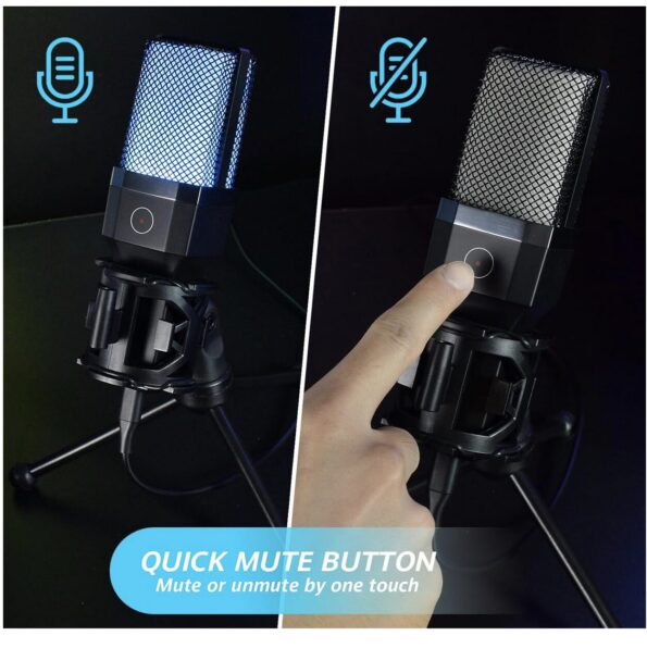 USB Computer Microphone with RGB Lights for Gaming Streaming Podcasts - Black 4