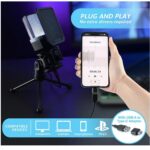 USB Computer Microphone with RGB Lights for Gaming Streaming Podcasts – Black