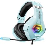 Ozeino Gaming Headset with Microphone RGB Lights Stereo Surround Sound – Compatible with Xbox One Ps5 Ps4 PC Switch – Light Blue