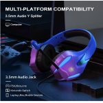 PHOINIKAS LED Lit Over Ear Gaming Headset with Noise Cancelling Mic 7.1 Stereo Sound – for PS4 PC PS5 Xbox – Violet