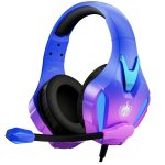 PHOINIKAS LED Lit Over Ear Gaming Headset with Noise Cancelling Mic 7.1 Stereo Sound – for PS4 PC PS5 Xbox – Violet