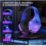 PHOINIKAS LED Lit Over Ear Gaming Headset with Noise Cancelling Mic 7.1 Stereo Sound – for PS4 PC PS5 Xbox – Violet