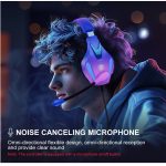 PHOINIKAS LED Lit Over Ear Gaming Headset with Noise Cancelling Mic 7.1 Stereo Sound – for PS4 PC PS5 Xbox – Violet