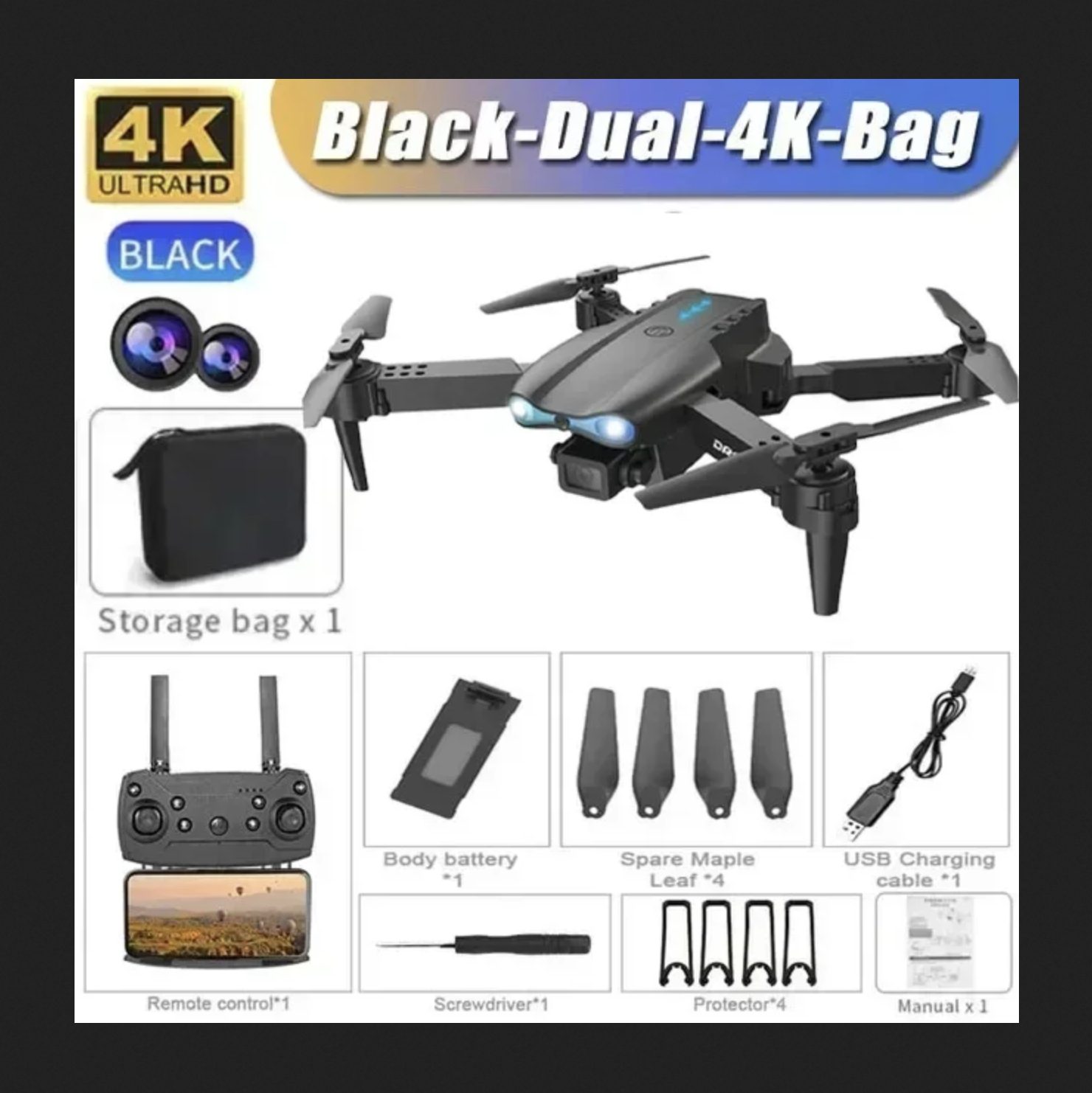E99 Pro Quadcopter Aerial Drone with Dual HD Cameras - Black 3 E99 Pro Quadcopter Aerial Drone with Dual HD Cameras - Black 3
