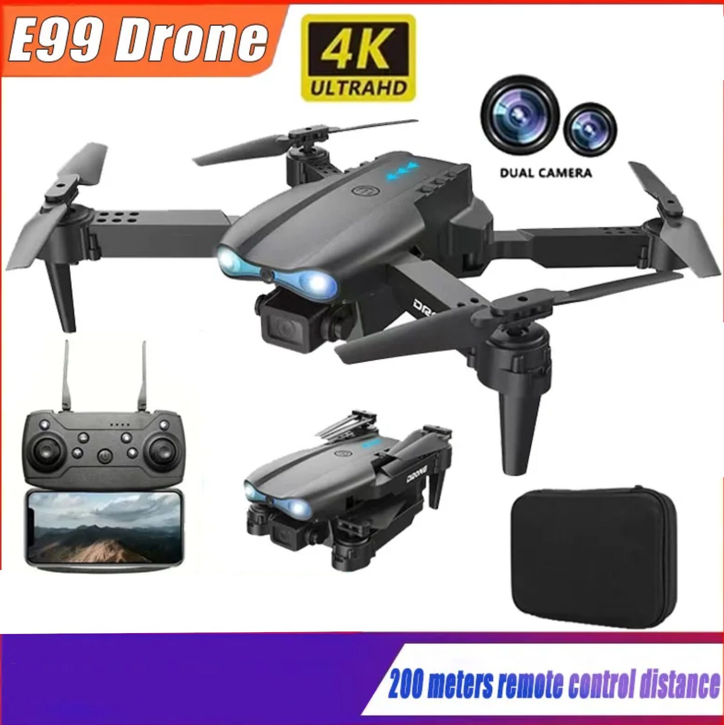 E99 Pro Quadcopter Aerial Drone with Dual HD Cameras - Black 5 E99 Pro Quadcopter Aerial Drone with Dual HD Cameras - Black 5