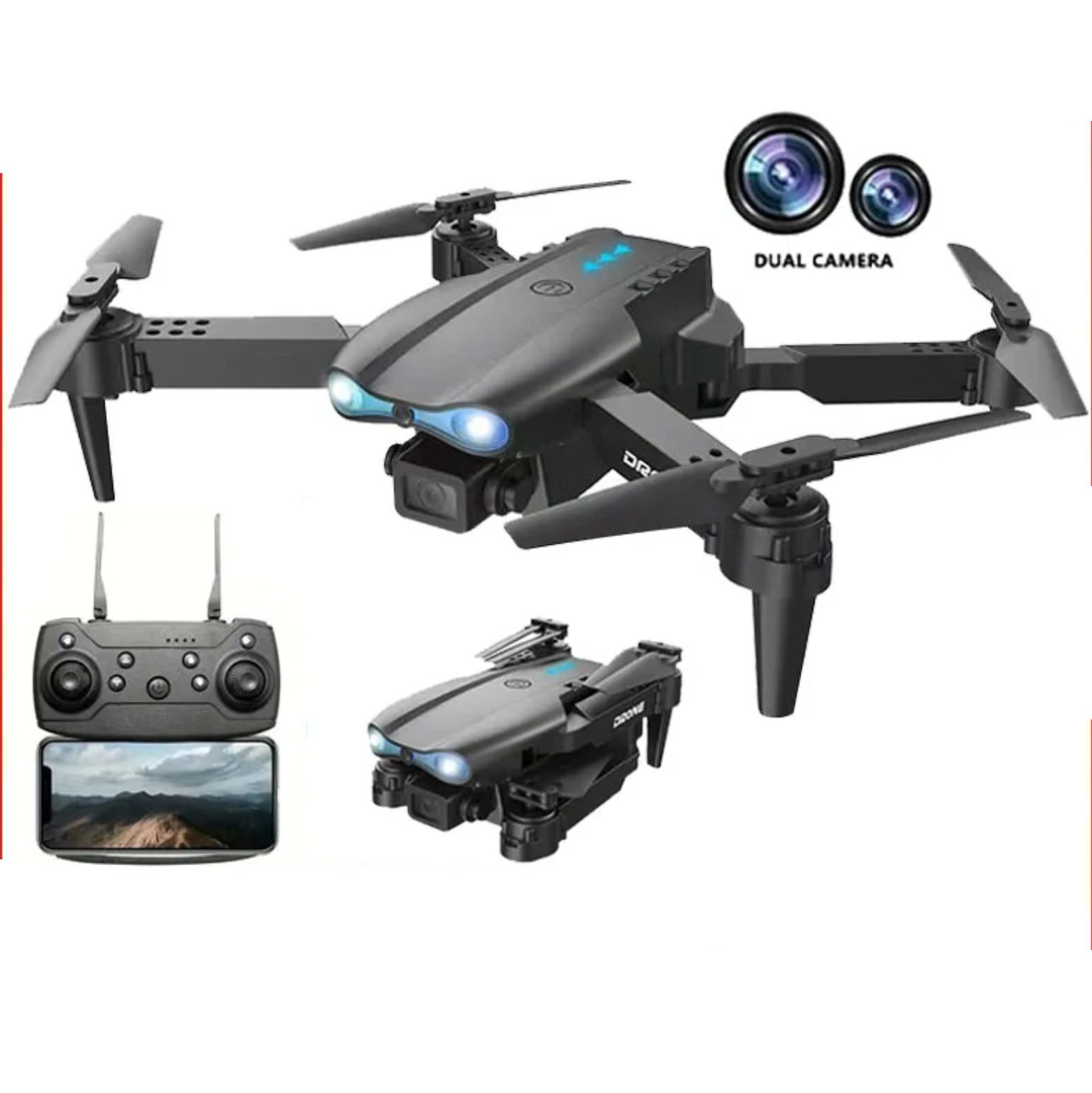 E99 Pro Quadcopter Aerial Drone with Dual HD Cameras - Black E99 Pro Quadcopter Aerial Drone with Dual HD Cameras - Black