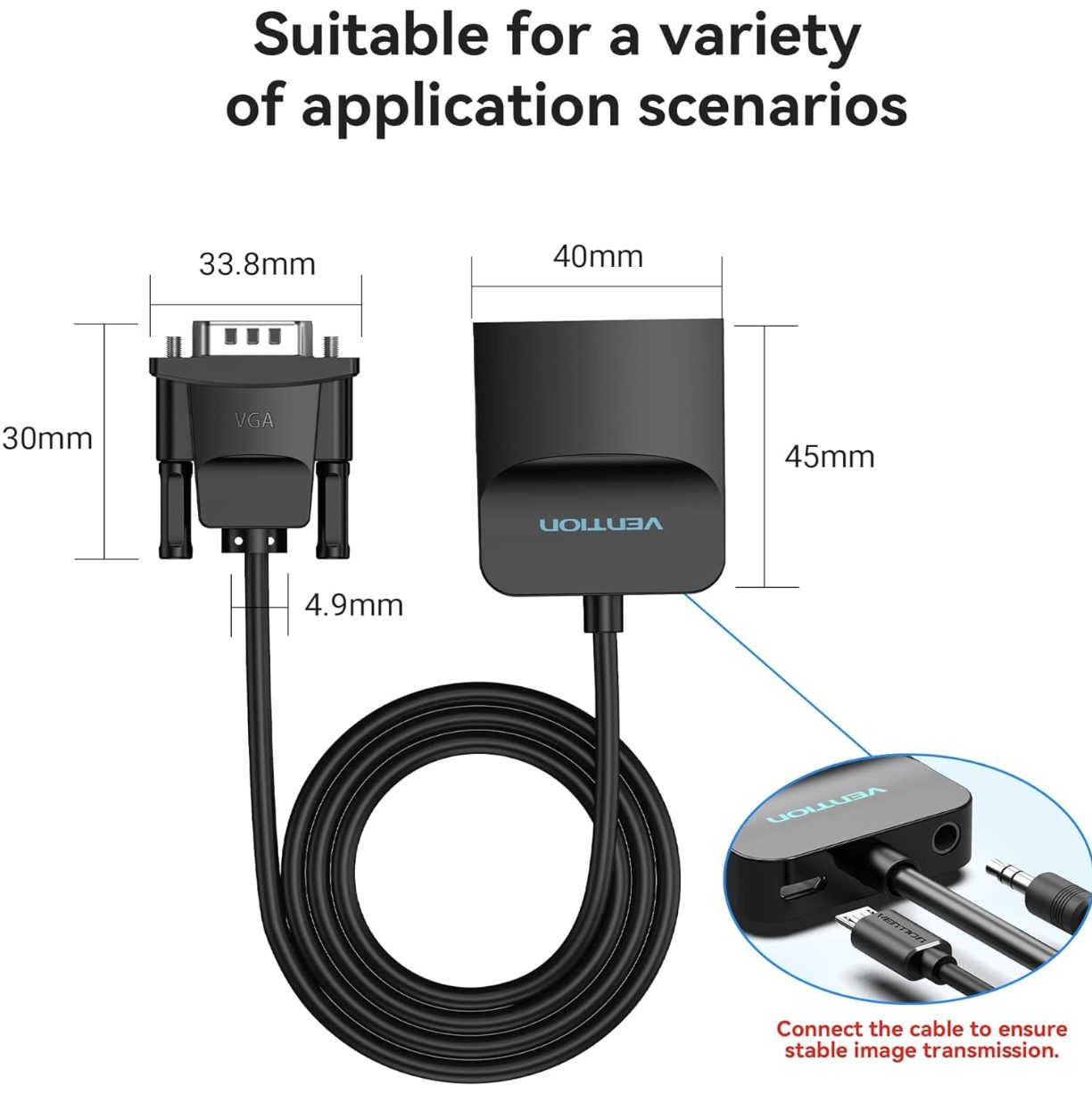 VENTION VGA to HDMI Adapter - Gold-Plated Male to Female with 0.5FT Audio Cable 2 VENTION VGA to HDMI Adapter - Gold-Plated Male to Female with 0.5FT Audio Cable 2