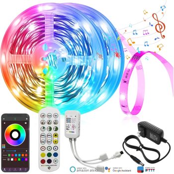 50ft - Smart App Control Led Strip Lights with RGB Music Sync Color Changing Bluetooth
