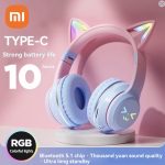 Xiaomi Wireless Stereo BT Headphones with RGB Cute Cat & Microphone – Blue Pink