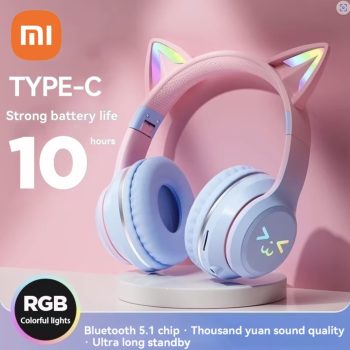 Xiaomi Wireless Stereo BT Headphones with RGB Cute Cat & Microphone - Blue Pink 1