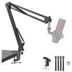 Heavy Duty Studio Suspension Scissor Mic Arm Stand Kit with Shock Mount – Black