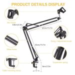 Heavy Duty Studio Suspension Scissor Mic Arm Stand Kit with Shock Mount – Black