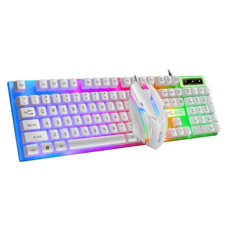 Luminous USB Wired Keyboard And Mouse Set - Mechanical Keyboard - White Edge