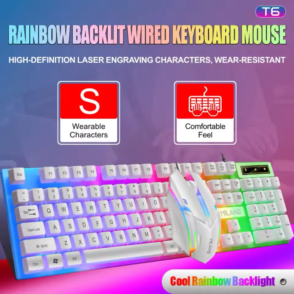 Luminous USB Wired Keyboard And Mouse Set - Mechanical Keyboard - White Edge1