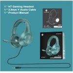 Phoinkas H-7 Wired Over Ear Gaming Headset with 7.1 Surround Sound – Noise Cancelling Flexible Mic – Green