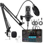 H500+BM800 Podcast Equipment Bundle – includes All-in-one Audio Interface with Premium Mic Preamp, XLR Condenser Microphone and 3.5MM Mic