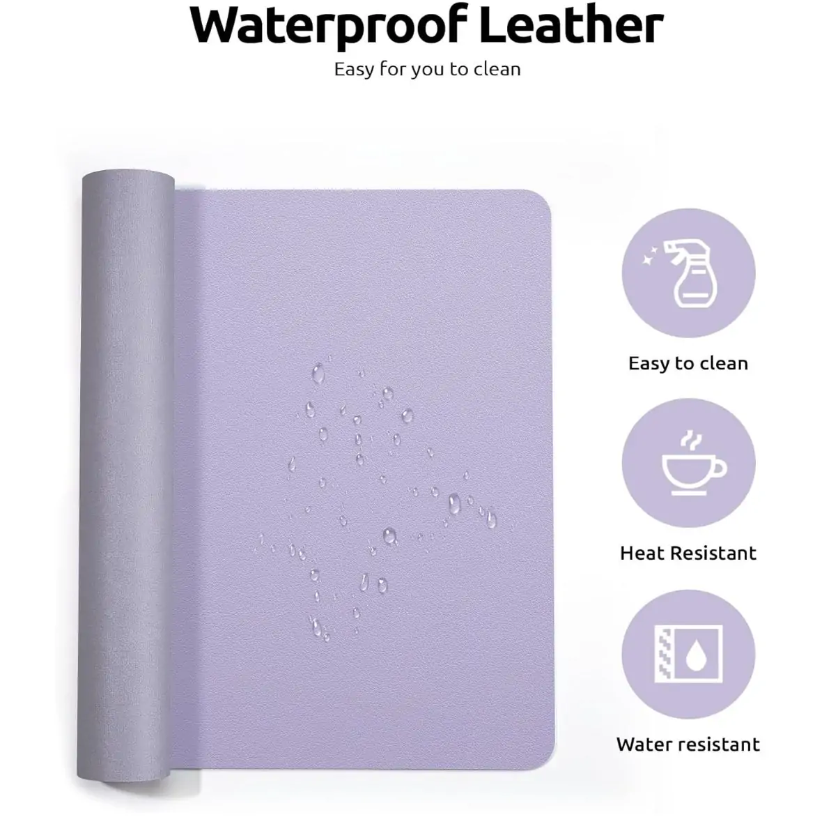 Non-Slip Waterproof PU Leather Mouse Pad - Light Purple3