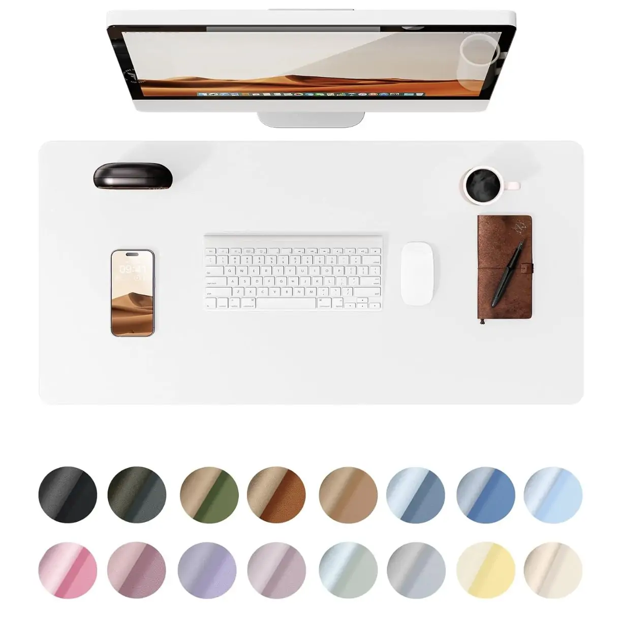 Non-Slip Waterproof PU Leather Mouse Pad - White