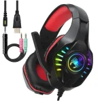 SVYHUOK GM-8 Over-Ear Gaming Headphones with RGB Lights – Surround Sound Bass – Black Red