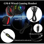 SVYHUOK GM-8 Over-Ear Gaming Headphones with RGB Lights – Surround Sound Bass – Black Red