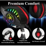 SVYHUOK GM-8 Over-Ear Gaming Headphones with RGB Lights – Surround Sound Bass – Black Red