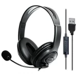 Wired USB Headset with Microphone – Black – Full Ear Cups
