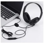 Wired USB Headset with Microphone – Black – Full Ear Cups