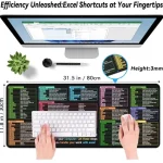XL Large Mouse Pad with Excel Cheat Sheet – 31.5 x 11.8in – Black