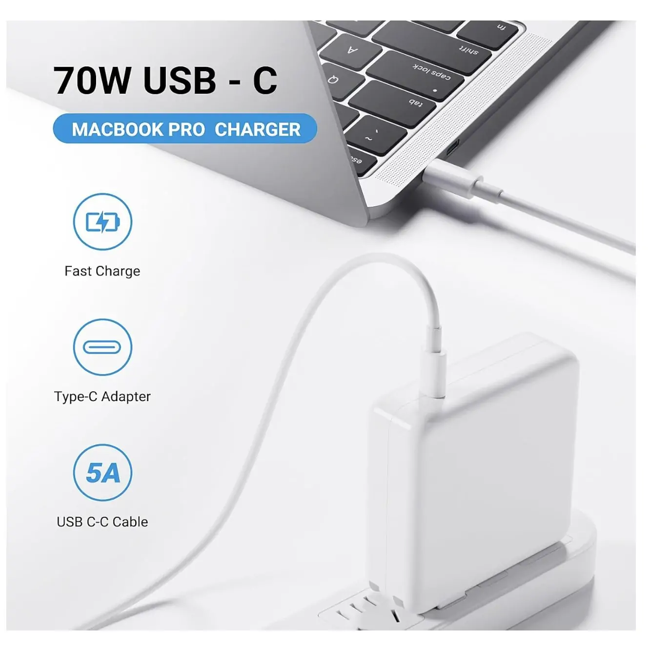 70W - USB C Power Adapter Charger for MacBook Pro M1 M2 M3 M4 and Type C Devices - White 1