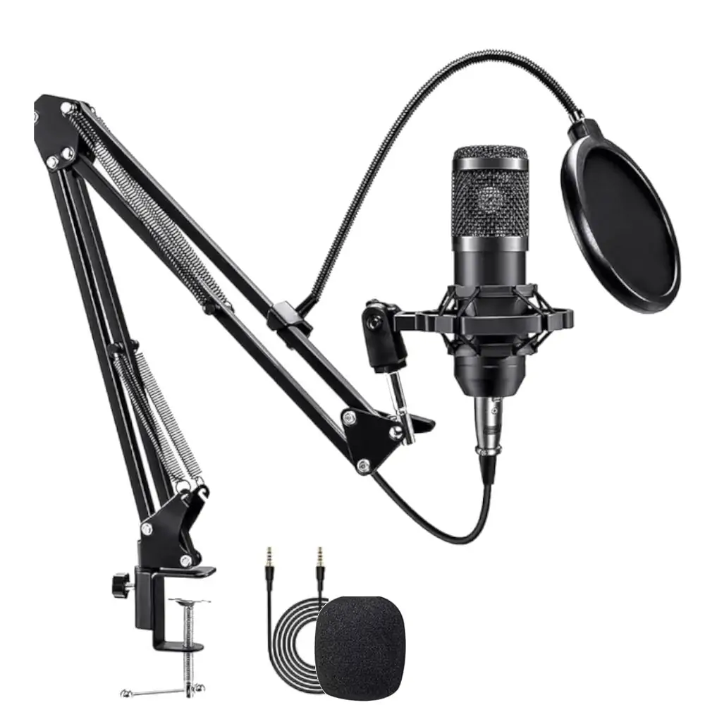 BM800 XLR Condenser Microphone and Scissor Arm Bundle - Black