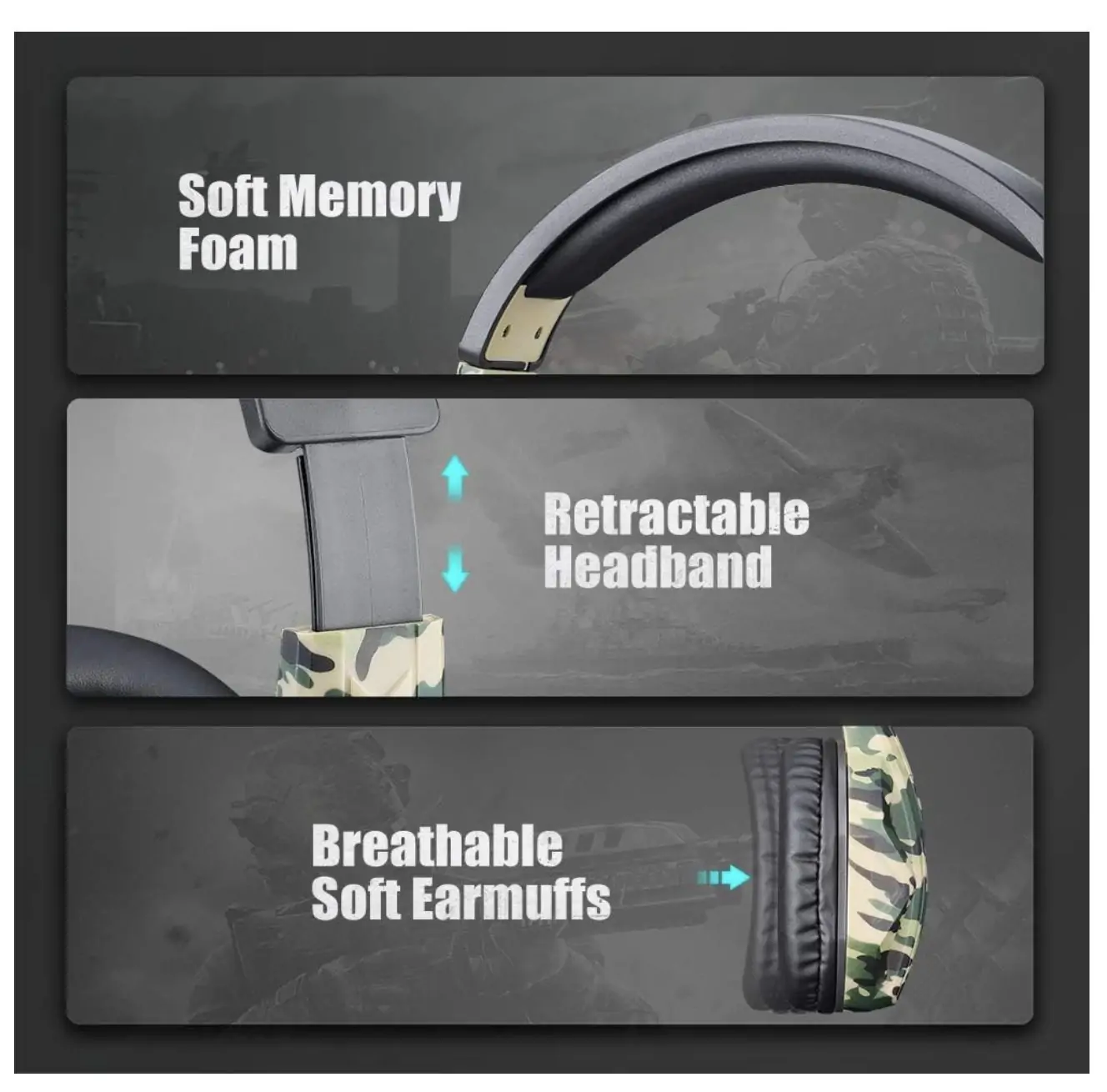 Gaming Headset with 3.5mm Plug Microphone - Camouflage Green5
