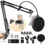 Heavy Duty Studio Suspension Scissor Mic Arm Stand Kit with Shock Mount – Black