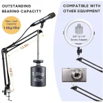 Heavy Duty Studio Suspension Scissor Mic Arm Stand Kit with Shock Mount – Black