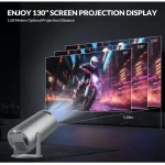 Mini Portable Projector, 4K 1080P Full HD Supported,Auto Keystone, WiFi6+Bluetooth 5.0,180°Rotatable – Built-in Android 11 – HY300PRO-Black