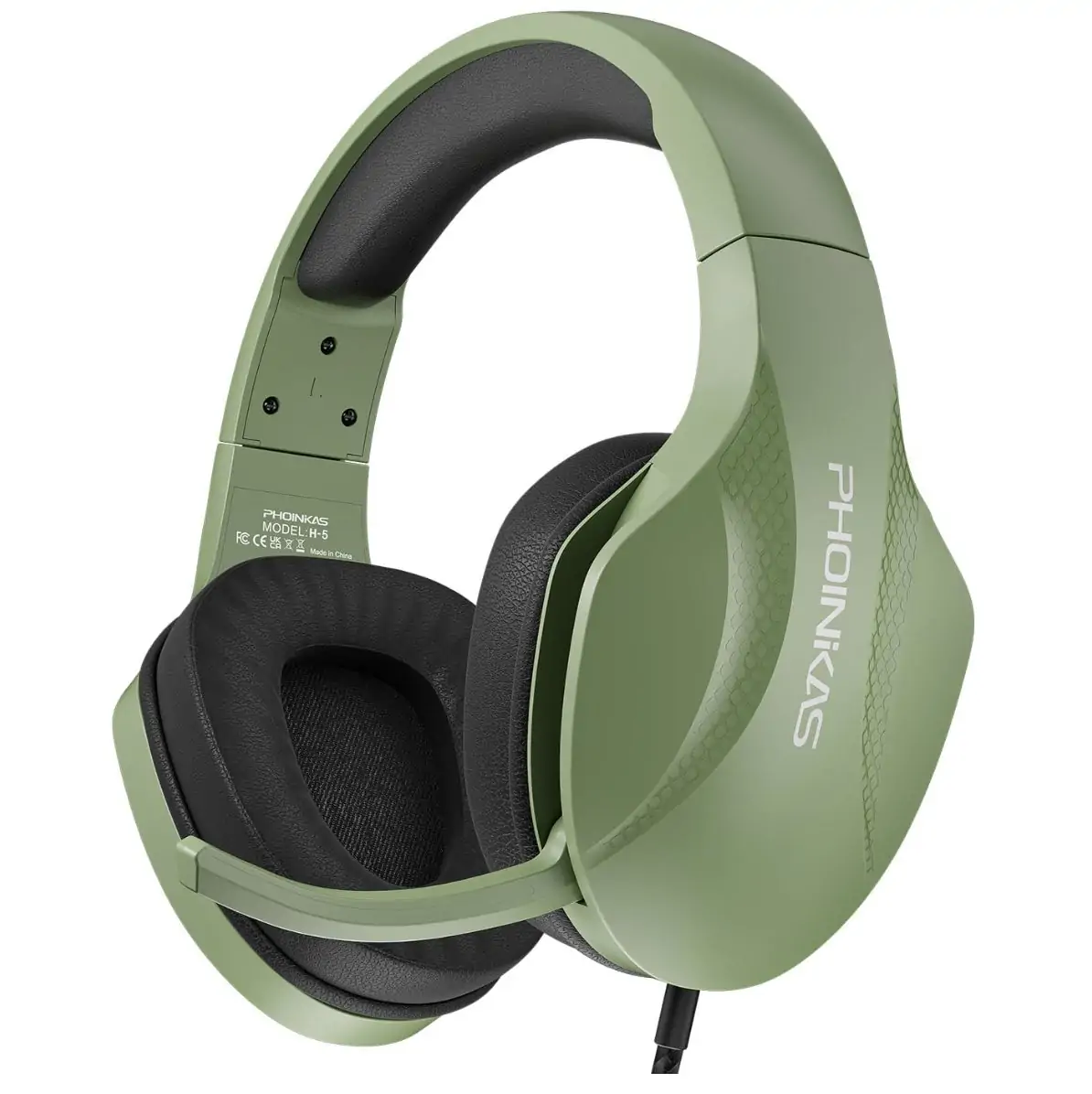 Phoinkas H-7 Wired Over Ear Gaming Headset with 7.1 Surround Sound - Noise Cancelling Flexible Mic - Dark Green Sage