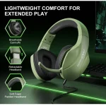 Phoinkas H-7 Wired Over Ear Gaming Headset with 7.1 Surround Sound – Noise Cancelling Flexible Mic – Dark Green Sage